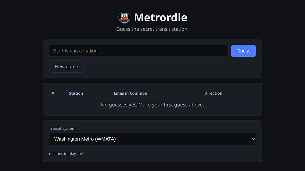Screenshot of Metrordle